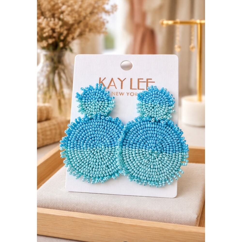 Kay Lee Two Tone Blue Beaded Earrings New